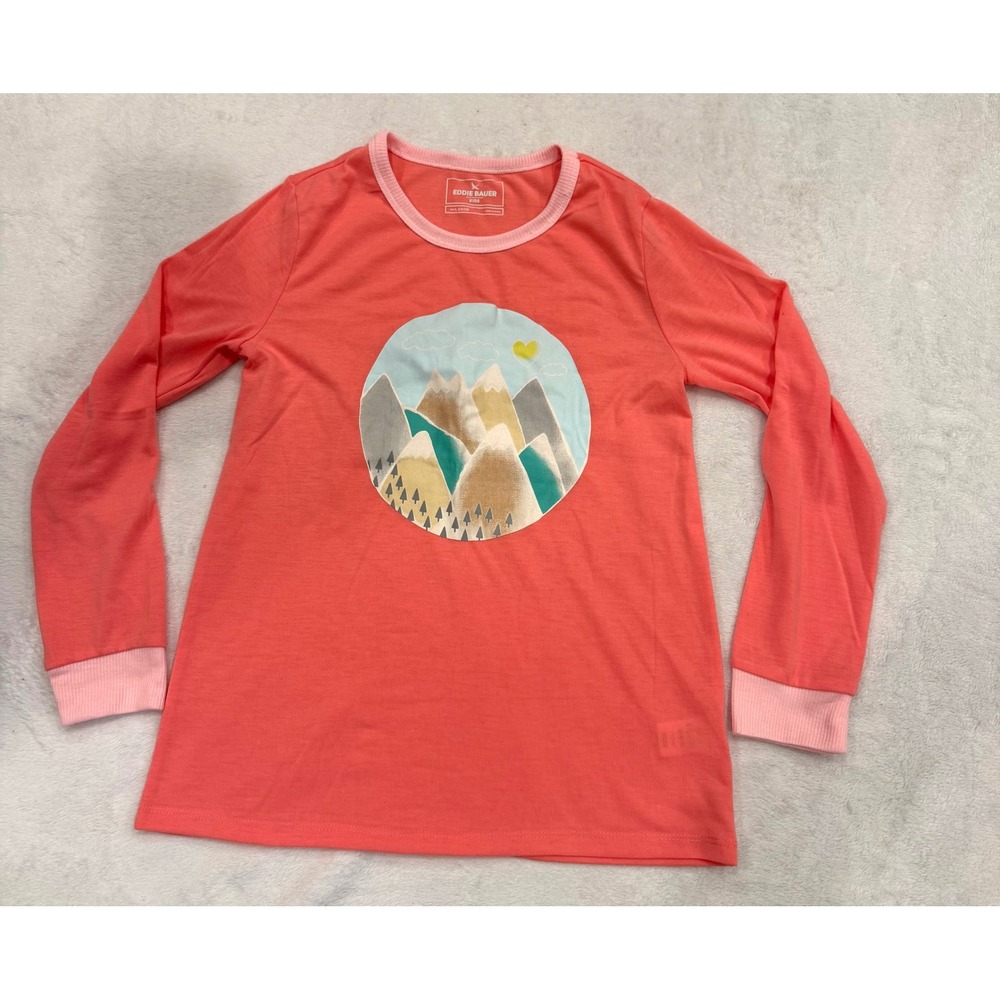 Eddie Bauer Kids Coral Pink Mountain Graphic Long Sleeve Pajama Top Size L 14/16